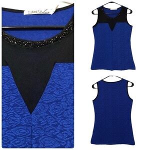 Liberty Love Women Tank Top Size S Blue Sleeveless Blouse Embellished Sequins